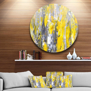 Grey and Yellow Abstract Pattern - Abstract Metal Circle Wall Art